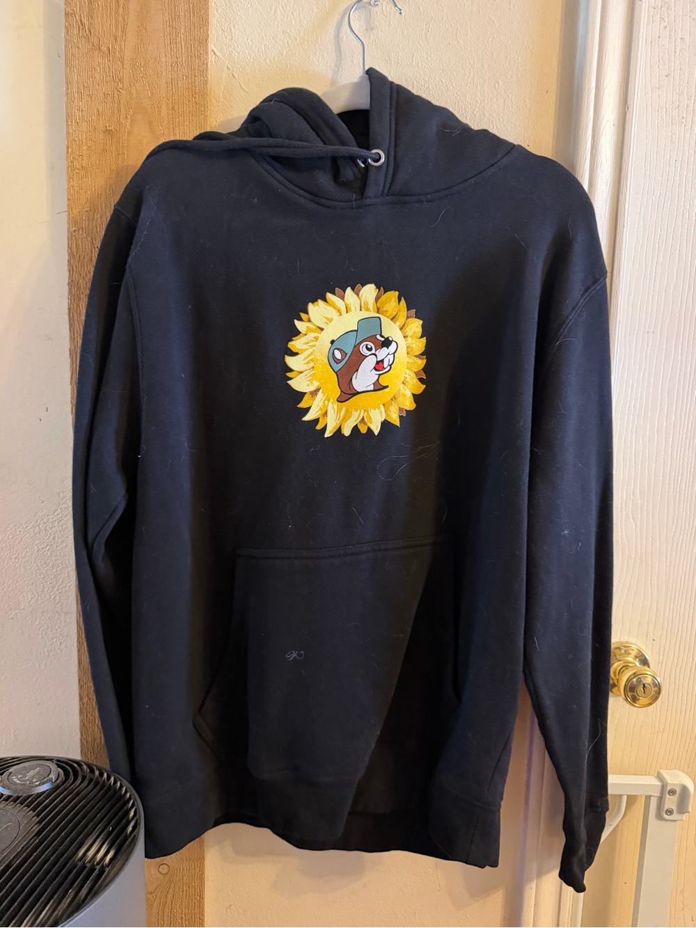 Black Hoodie with Sunflower Mascot Graphic - women’s Sweatshirt